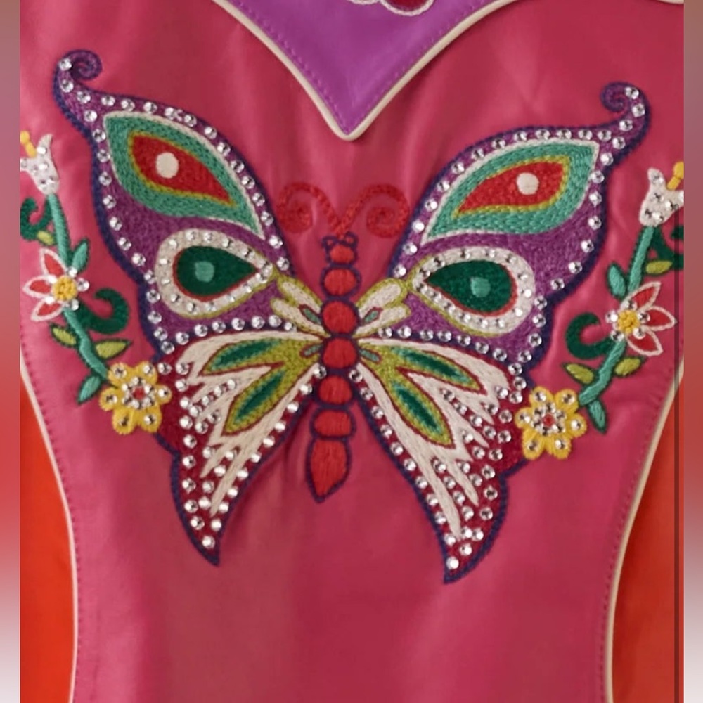 Double D. Ranch leather butterfly jacket Fringe Embroidery rhinestones RTL $1295 - Picture 9 of 12
